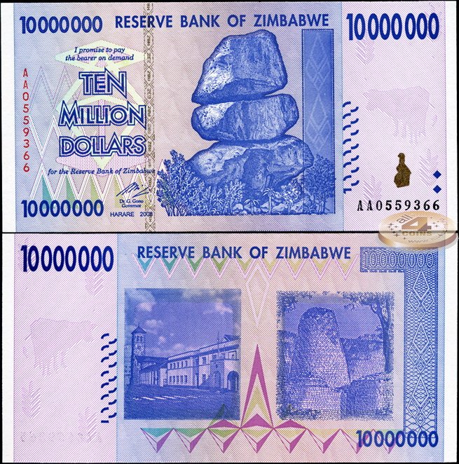 Зимбабве. 10000000 долларов (Unc) 2008