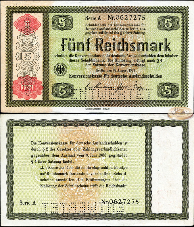 Германия (3й рейх). 5 рейхсмарок (aUnc+) 1934