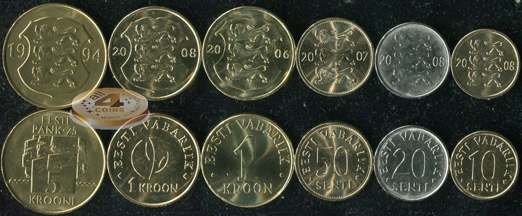 Эстония. Набор №3 (6 монет) 1994-2008
