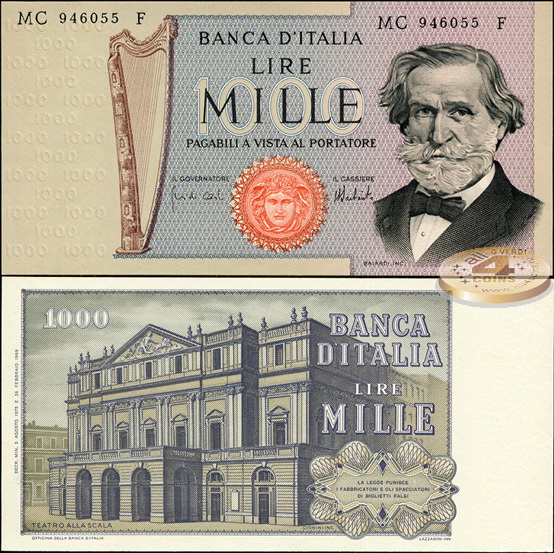 Италия. 1000 лир (Unc) 1975