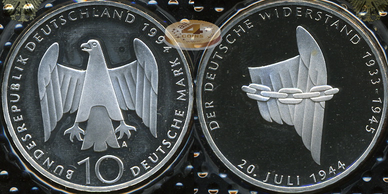 Германия (ФРГ). 10 марок. 1994 A (Proof. Серебро)