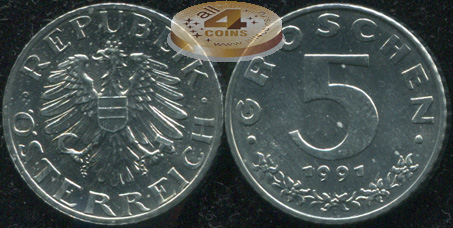 Австрия. 5 грошенов. 1991 (Unc)