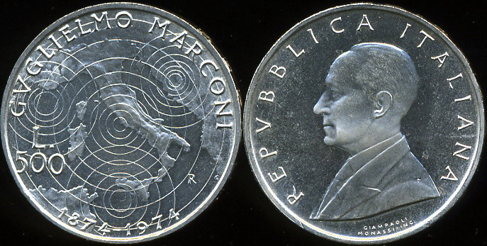Италия. 500 лир. 1974 (Proof-. Серебро)