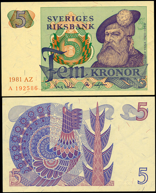 Швеция. 5 крон (Unc) 1981
