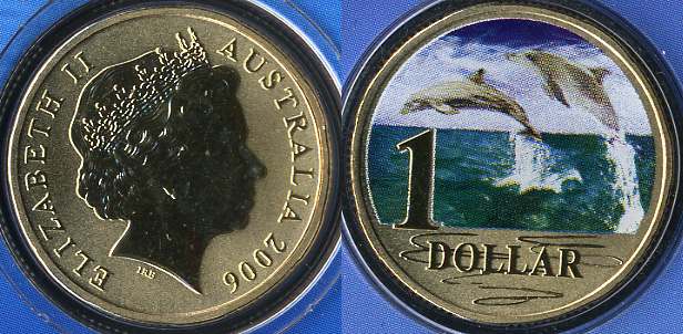 Австралия. 1 доллар. 2006. Дельфин. (Unc. Цветная эмаль)