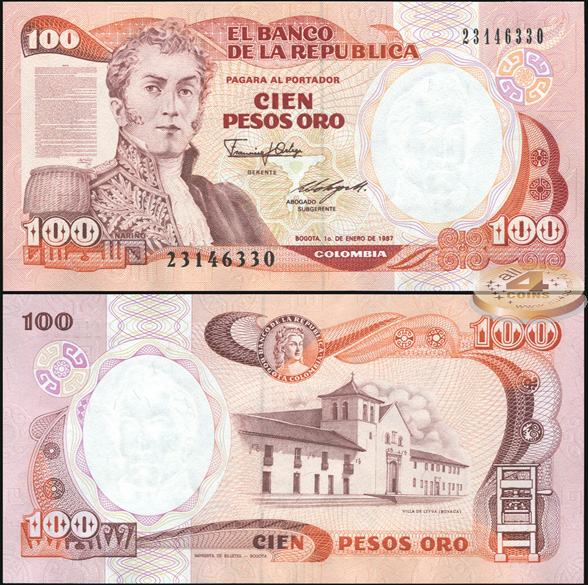 Колумбия. 100 песо оро (Unc) 1987