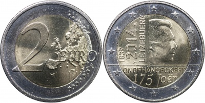 Люксембург Монета 2 евро. 2014 (Unc. Биметалл) 175 лет независимости Великого Герцогства Люксембург
