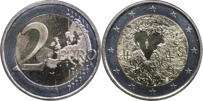 Финляндия Монета 2 евро. 2008 (Unc. Биметалл) 60-летие принятия Всеобщей декларации прав человека