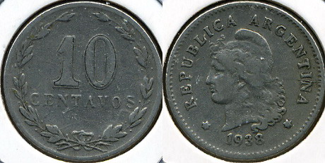 Аргентина. 10 центаво. 1938
