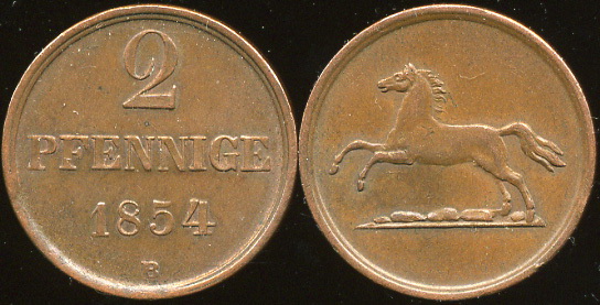 Германия (Брауншвайг). 2 пфеннига. 1854 (B) (XF)