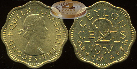 Цейлон британский. 2 цента. 1957 (Unc)