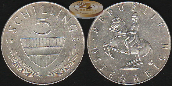 Австрия. 5 шиллингов. 1961 (Unc. Серебро)