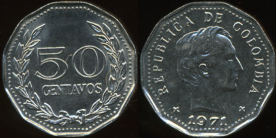Колумбия. 50 центаво. 1971