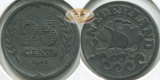 Нидерланды. 25 центов. 1941 (Unc)