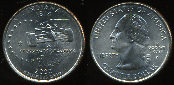США. Квотер (25 центов). 2002.P (Unc) Индиана