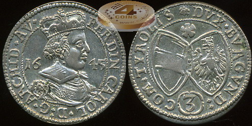 Священная Римская империя. Грошен. 1645 (XF. Серебро)
