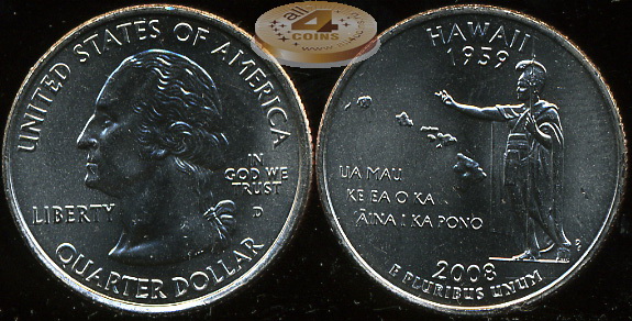 США. Квотер [25 центов]. 2008.D (Unc) Гавайи