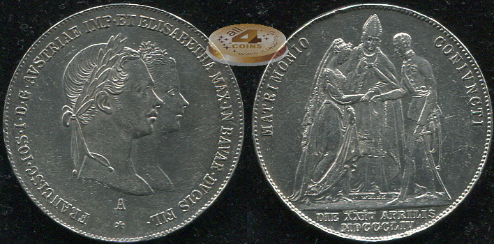 Австрия (Австрийская имп.). 1 гульден. 1854 A (XF. Серебро)