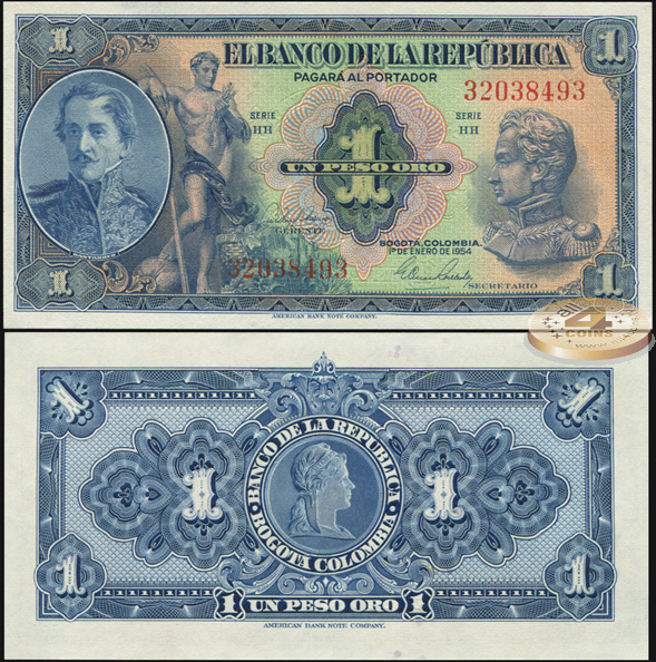 Колумбия. 1 песо оро (Unc) 1954