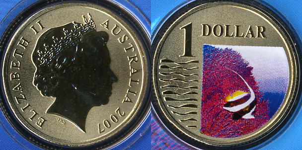 Австралия. 1 доллар. 2007. Бабочка Вымпельная. (Unc. Цветная эмаль)
