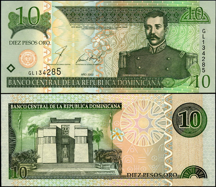 Доминиканская республика. 10 песо (Unc) 2002