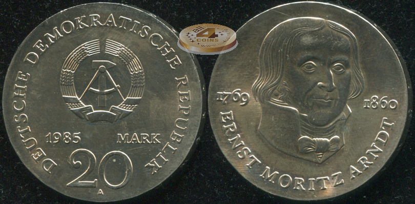 Германия [ГДР]. 20 марок. 1985.A (Unc. Серебро)