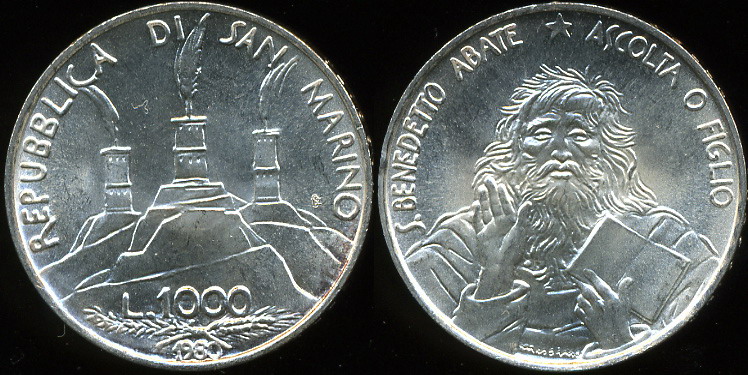 Сан-Марино. 1000 лир. 1980 (Unc. Серебро)
