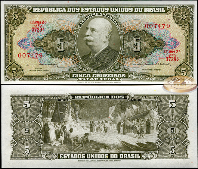 Бразилия. 5 крузейро (Unc) 1964