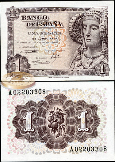 Испания. 1 песета (Unc) 1948