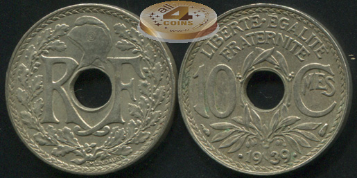 Франция. 10 сантимов. 1939 (aUnc)