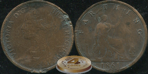 Великобритания. 1 фартинг. 1861. ( VF-)
