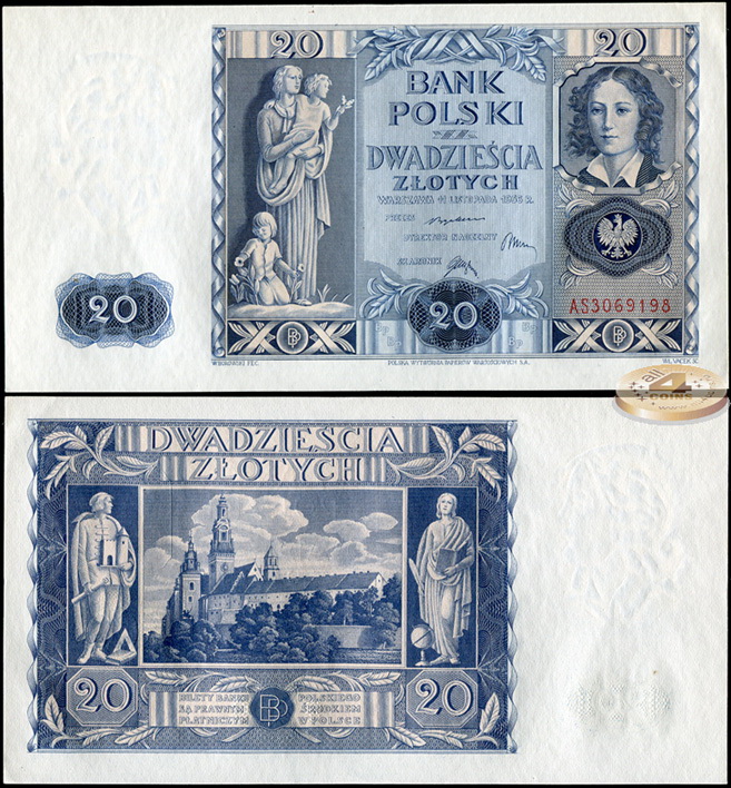 Польша. 20 злотых (Unc) 1936