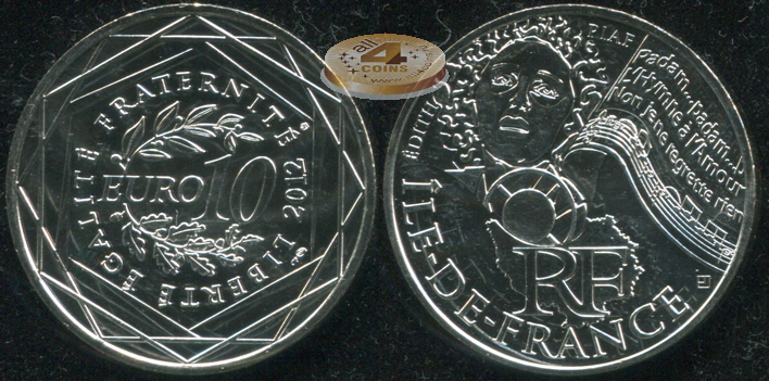 Франция. 10 евро. 2012 (Unc. Серебро)