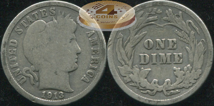 США. 10 центов (Дайм). 1913 (VG. Серебро)