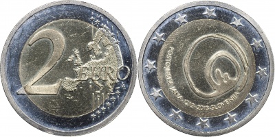 Словения Монета 2 евро. 2013 (Unc. Биметалл) 800 лет с первого посещения пещеры Постойнска-Яма