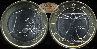 Италия. 1 евро. 2002 (Unc. Биметалл)
