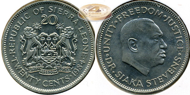 Сьерра Леоне. 20 центов. 1984 (Unc)