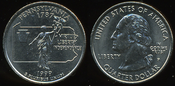 США. Квотер (25 центов). 1999.P (Unc) Пенсильвания