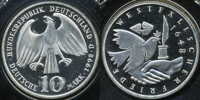 Германия (ФРГ). 10 марок. 1998 (D) (Proof. Серебро)