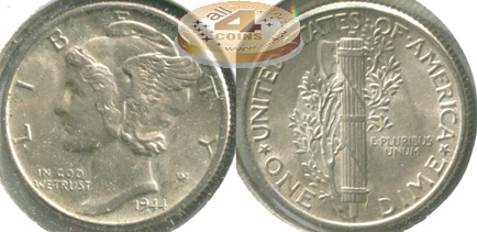 США. 10 центов (Дайм). 1944 (Unc. Серебро)