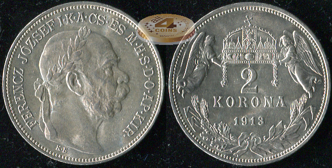 Австро-Венгрия (Венгрия). 2 короны. 1913 (Unc. Серебро)