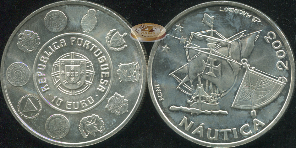 Португалия. 10 евро. 2003 (Unc. Серебро)