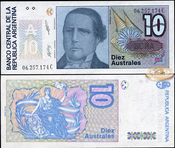 Аргентина. 10 аустралей (Unc) 1985-89