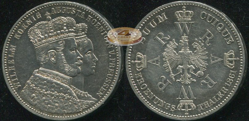 Германия (Пруссия). Кронен Талер. 1861.A (aUnc. Серебро)
