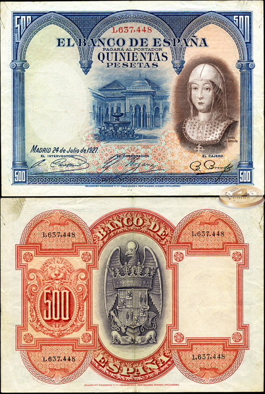 Испания. 500 песет (VF+) 1927