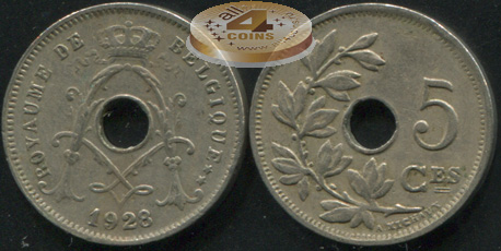Бельгия. 5 центимов. 1928 (VF)