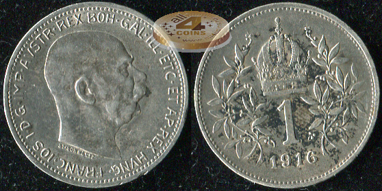 Австро-Венгрия (Австрия). 1 крона. 1914 (XF. Серебро)