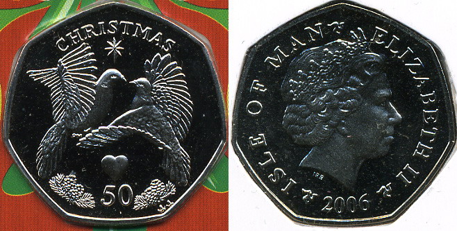 Остров Мэн. 50 центов. Рождество (Unc+открытка) 2006