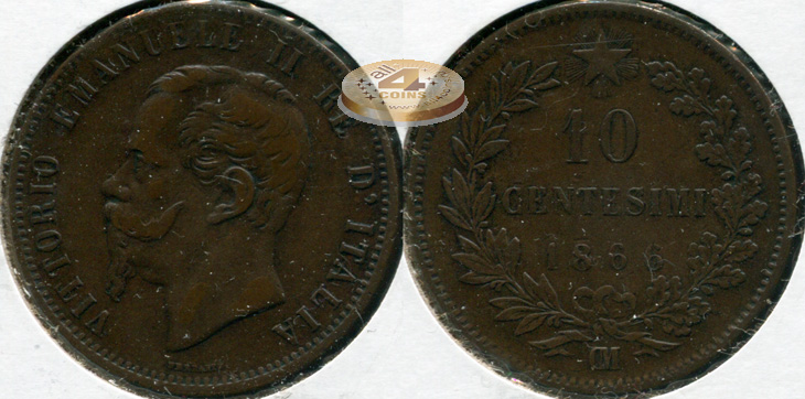 Италия. 10 центезими. 1866.OM (VF/XF)