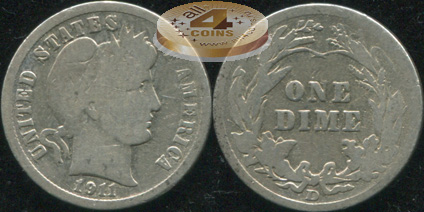 США. 10 центов (Дайм). 1911.D (VG/G. Серебро)